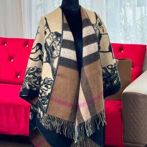 Burberry Reversible Warhorse RiderCheck Wool Shawl